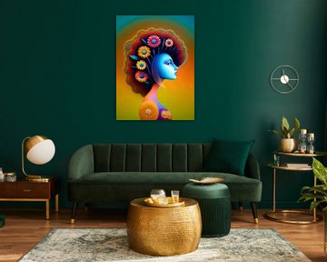 Vrouw van zijkant met bloemen haar van On Your Wall