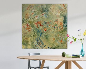 Abstract oil painting, nature, minimalism, green, yellow and blue by BowiScapes abstract and digital art