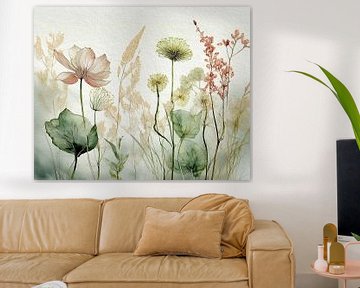 Botanische illustratie:  Wilde bloemen in het gras van Studio Pieternel