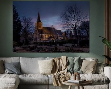 Hillegondakerk in Rotterdam Hillegersberg bij zonsondergang van U&U Art