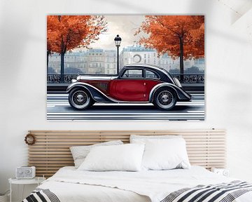 Een klassieke auto in een stadsstraat met bomen van een boulevard van Ariadna de Raadt-Goldberg