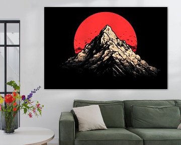 Berg silhouet met rode zon