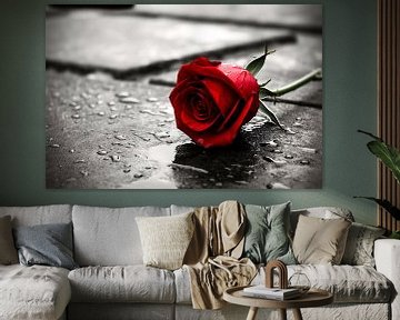 Rode roos op natte grond van Art & Soul Creations