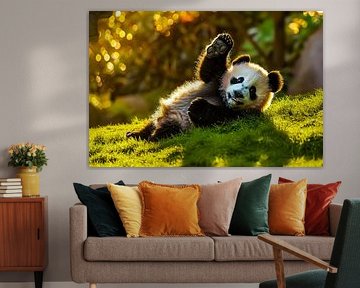 Speelse panda in het gras