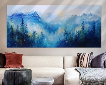 Alpien Boslandschap | Mystic Peaks van Abstract Schilderij