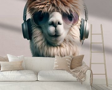 Alpaka lauscht der Musik