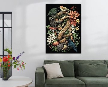 Natuurminnende vogels te midden van bosbloesems van Pixelbull Design