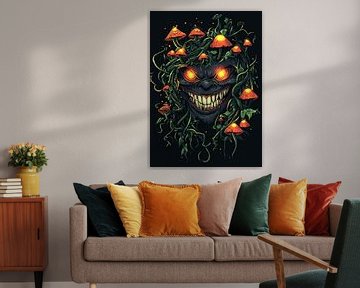 Donker wezen met gloeiende ogen en paddenstoelen van Pixelbull Design