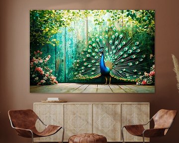 Pfau in bunter Umgebung von Art & Soul Creations
