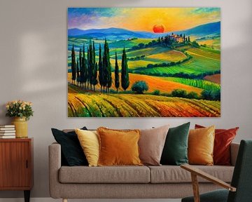Panoramisch uitzicht op zonsopgang in Val d'Orcia, Toscane 3 van MIROKKU