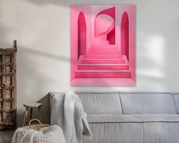 Roze Paradijs - Dromerige Trap naar Abstractie, Pastel Architectuur van But First Framing