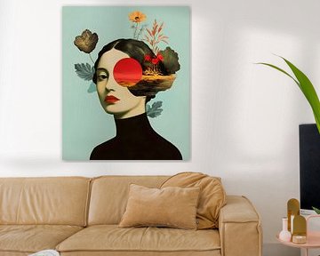 Surrealist Portrait - Woman with Flower Head, Abstract Art