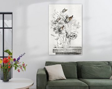 The Butterflies & The Vase with Flowers by Marja van den Hurk