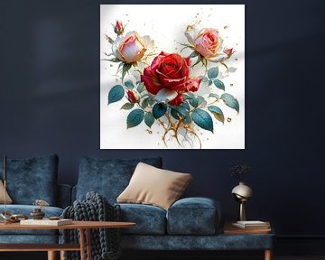 Majestueuze rozen in hun gouden pracht - Een poëtisch samenspel van kleur, licht en vloeiende elegantie (1 van 3) van AidasignArt