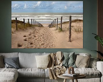 Duinen en zee in Holland en een pad naar het strand van Frans Rombout