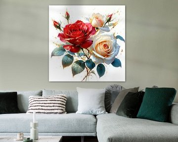 Majestueuze rozen in al hun gouden pracht - een poëtisch samenspel van kleur, licht en vloeiende elegantie (2 van 3) van AidasignArt