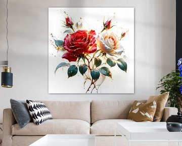 Majestueuze rozen in al hun gouden pracht - een poëtisch samenspel van kleur, licht en vloeiende elegantie (3 van 3) van AidasignArt