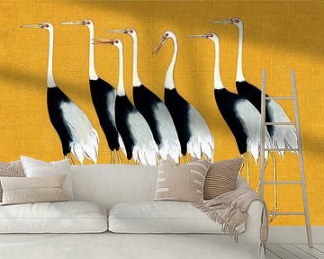 Japan Kraniche auf Gelber Textur