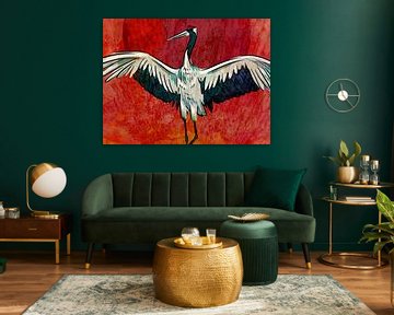 Japan Crane Vintage at sunset by Mad Dog Art