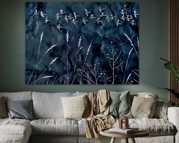 Japan Cranes in flight by Mad Dog Art