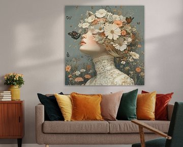 Woman Flowers | Butterflies Flowers Woman by Eye catching paintings