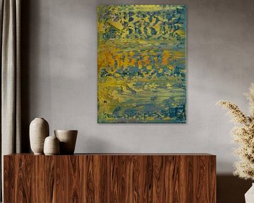 Abstract oil painting, nature, minimalism, yellow, green, blue and orange by BowiScapes abstract and digital art