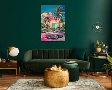Classic oldsmobile in sunny setting with palm trees and fresh colours by Patricia Hofmeester