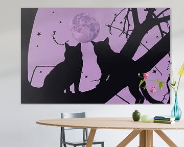 Two cats in a tree at night by Patricia Hofmeester