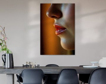 Profiel van een vrouw met glanzende rode lippenstift van Frank Heinz