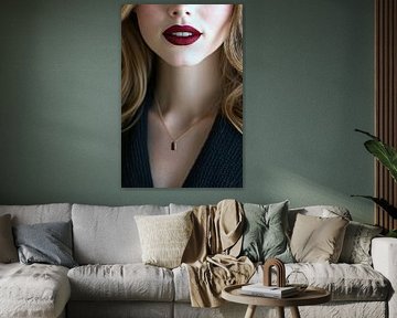 Elegante vrouw met rode lippenstift en gouden ketting