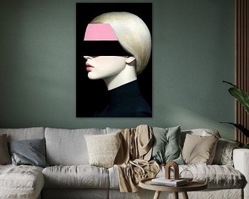 Woman with covered eyes and turtleneck by Frank Heinz