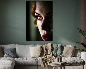 Vrouw met rode ogen en lippen