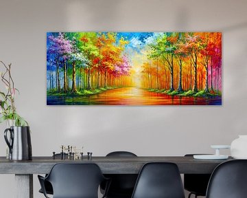 Nazomer bossymfonie bij de rivier - Lichtgevend landschap in de gloed van de zonsondergang van AidasignArt