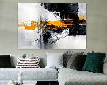 Abstraktes Schwarz und Weiß mit Orange von Art & Soul Creations