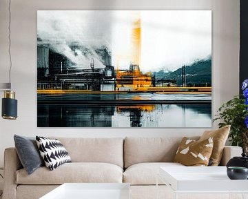 Industriële architectuur met bergen van Art & Soul Creations