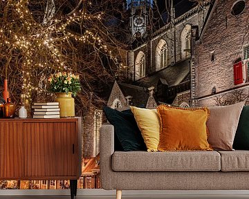 De Haarlemse Grote of Sint-Bavokerk in de avond