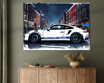 The Porsche 911 GT3 RS White and Blue Stripes by MIROKKU