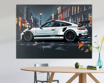 De Porsche 911 GT3 RS Wit met zwarte strepen van MIROKKU