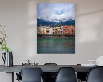 Innsbruck - Blick vom Marktplatz über die Inn zur Nordkette