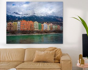 Innsbruck - Blick vom Marktplatz über die Inn zur Nordkette