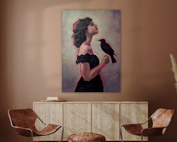 Femme avec un corbeau sur Stephanie van der Klooster