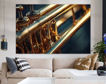 Sfeervolle achtergrond van muziekinstrument, Trombone van Ariadna de Raadt-Goldberg