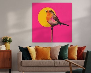Roodborst vogel onder de zon roze van TheXclusive Art