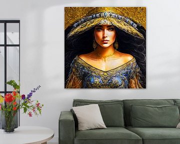 Woman with hat in blue silk and gold colour by A.D. Digital ART