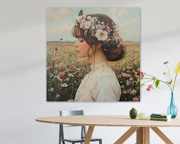 Bloemenkrans | Jonge Vrouw met Bloemenkrans van Blikvanger Schilderijen