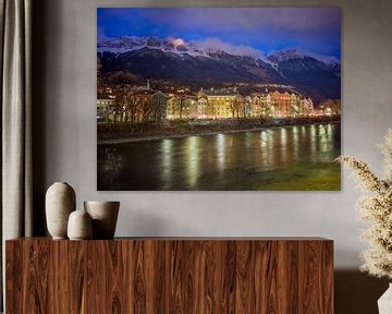 Innsbruck - Blick über die Inn zur Nordkette bei Nacht