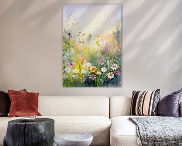 Vrolijk zomers bloemenveld schilderij van Studio Pieternel
