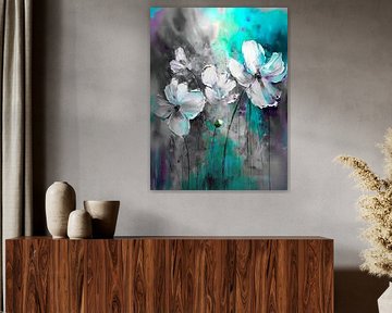 Modern Abstract: Bloemenschilderij in Mixed media