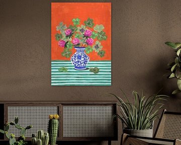Still life vase with flowers four-leaf clover bright colours by Caroline Bonne Müller