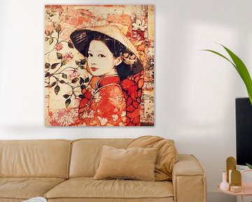 Chinees meisje in vintage kleuren.  Collage van Ineke de Rijk